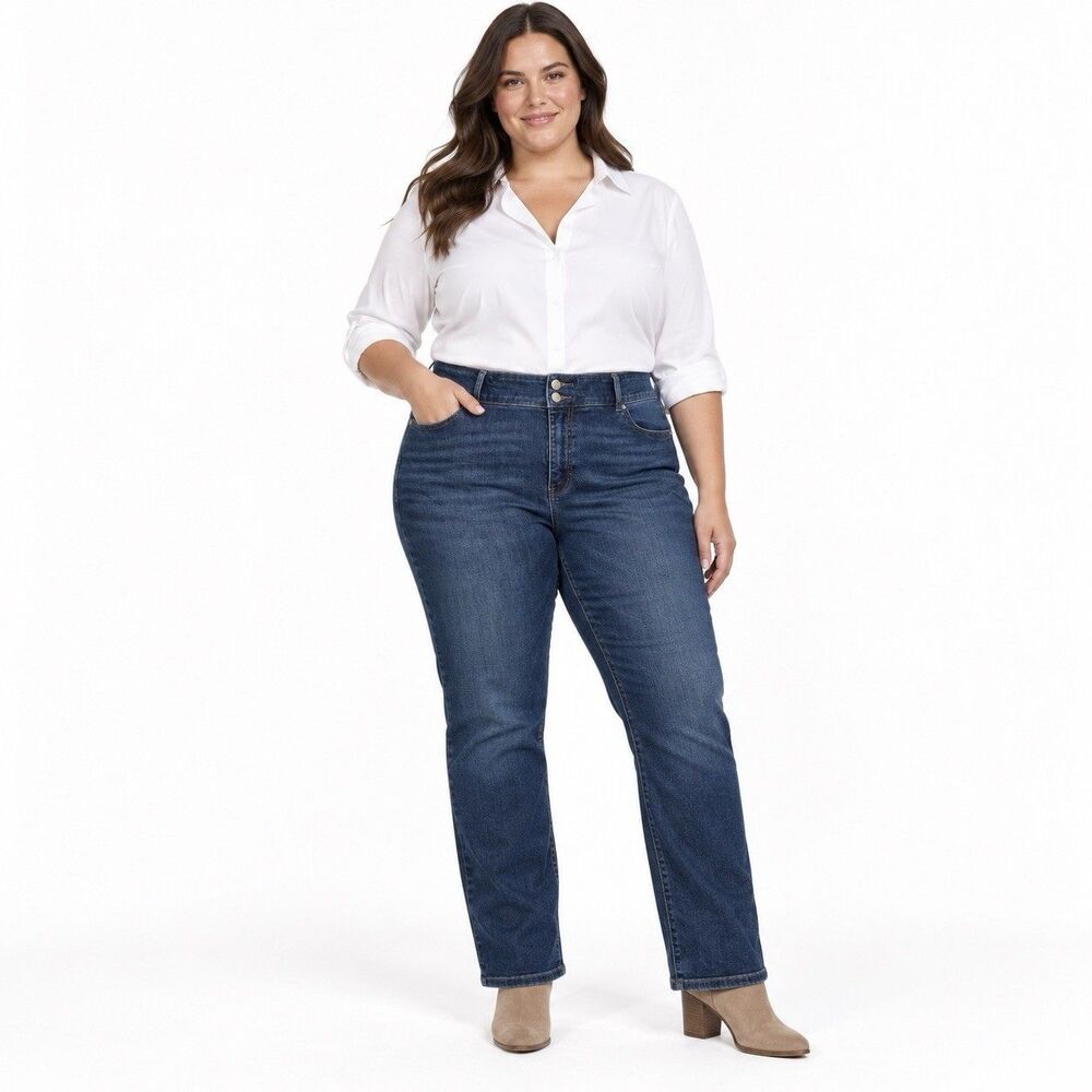 Lane Bryant Women’s Plus Size 20 Dark Wash Blue Denim High Rise Straight Stretch